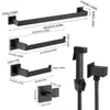Rack de Armazenamento de Banheiro Popular Transfronteiriço em Aço Inoxidável Conjunto de Cinco Peças Suporte para Toalhas e Papel Higiênico Gancho Conjunto de Racks de Armazenamento Quadrados