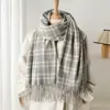 Cachecol Xale Imitação Caxemira Xadrez Casual e Fresco, Unissex Outono e Inverno Quente e Fashionável Cachecol com Franjas para o Dia a Dia