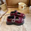 Sapatos Mary Jane para Meninas de 6 a 12 Anos, Sapatos de Couro Vermelho Estilo Outono, Sapatos de Princesa Estilo College, Sola Macia, Sapatos Infantis Antiderrapantes