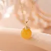 Yi Lu Yin Plata de Ley S925 Rojo Agua Ágata Nan Hong Ámbar Caqui Perla Redonda Colgante Nuevo Estilo Chino Temperamento Versátil Colgante para Colgar