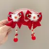 Horquilla Roja de Año Nuevo para Niñas con Lazo, Accesorio para el Cabello, Tocado Tradicional Chino de Año Nuevo, Pinza para el Cabello con Peluca de Estilo Chino para Niñas Hanfu