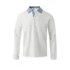 Camisa Polo Patchwork Falsa de Duas Peças Xadrez Camiseta Manga Longa Masculina de Uso Pesado Nicho Xadrez Gola Lapela Top Camiseta Casual