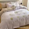 Conjunto de cama de quatro peças 100% algodão puro Classe A, algodão de fibra longa 60 fios, capa de edredom escovada 100% algodão, lençol de cima, lençol com elástico, itens de cama