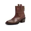 Jie Zhou 2026 Otoño Nueva Llegada Interior y Exterior Primera Capa Piel de Vaca Pulida Botas Chelsea Punta Fina Tacón Grueso Adelgazantes Moda Zapatos de Mujer