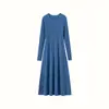Vestido de tricô feminino para outono e inverno, vestido de cashmere slim-fit, suéter longo, vestido base de manga longa acima do joelho, saia de lã com gola redonda
