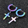Pendientes de clip de oreja de acero inoxidable y titanio de estilo europeo y americano con forma de cruz y hebilla plana para hombre, modernos, de fábrica.
