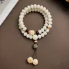 Nuevo Estilo Chino Pulsera de Raíz de Bodhi de Jade Blanco Doble Círculo Cuentas de Manzana Cuentas Budistas de Mano Pulsera Juguete para Hombres y Mujeres Rosario al por Mayor