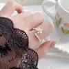 Anillo de Dedo Índice de Flor de Zirconia y Perla Estilo Coreano y Japonés, Nuevo Diseño de Cruz de Moda, Joyería Única de Anillo Abierto para Mujeres