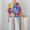 Directamente del fabricante: Blusas de Manga Tres Cuartos para Mujer Tallas Grandes que Cubren el Cuerpo y Te Hacen Ver Más Delgada, con un Diseño de Estampado Vintage, Camiseta Versátil Estilo Issey Miyake