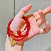 Pulsera de Múltiples Círculos con Diseño Natural de Ágata Calcedonia Roja Sangre de Paloma de Alto Gama Retro Permeable al Hielo