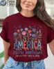 Transfronterizo [Talla europea] Nuevo modelo 2026 Aniversario 250 del Día de la Independencia de América Camiseta floral de manga corta para mujer