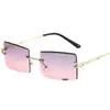 Gafas de Sol de Moda Europeas y Americanas 2024 Gafas de Sol sin Montura Corte Diamante Cuadradas Montura Cuadrada Color Degradado Gafas de Sol Ins