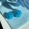 Pendientes de Racimo de Flores Azules Frescas, Pendientes de Hortensia con Cuentas Azules, Pinzas para Orejas de Disco en Espiral Antimosquitos para Mujeres sin Perforaciones, Pendientes de Lujo Accesibles