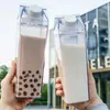 Botella de Bebida Creativa Cartón de Leche Vaso de Agua Transparente Vaso Fresco Práctico Vaso de Agua Estudiante Portátil Simple Vaso de Plástico