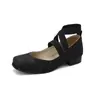 48 Zapatos de Mujer con Correa de Viaje para Primavera y Otoño con Banda de Talla Grande 40 Zapatos de Comercio Exterior Nuevo Cuadrado Tacón Medio Zapatos de Vestir con Blanco y Negro