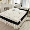 Saia de Cama de Algodão Lavado 2025 com Babado e Renda Estilo Hepburn Francês