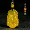 Pingente autêntico de ágata amarela do zodíaco para homens e mulheres, calcedônia do zodíaco do ano de nascimento, joia de jade do cavalo do zodíaco