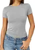 Camiseta Casual para Mujer de Manga Corta, Color Sólido, Ajustada, Estilo Delgado Popular de Shein, Transfronteriza de Aliexpress, Cuello Redondo