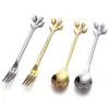 Cuchara Europea Linda de Mango Corto Cuchara de Postre Cuchara para Té con Leche Cuchara de Café Cuchara de Café de Acero Inoxidable Cuchara Creativa de Rama para Remover