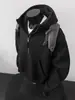 Sudadera Desestructurada Gris Pesada de Exportación Transfronteriza para Hombre Otoño Sudadera con Capucha Retro Americana de Gama Alta Chaqueta con Empalmes