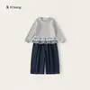 Ropa para niños Bangxuan otoño dulce conjunto infantil conjunto para niñas camiseta de manga larga color liso pantalones rectos conjunto de dos piezas para bebé