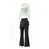 Conjunto Casual Sencillo de Ropa Deportiva para Yoga para Mujer Top de Manga Larga con Diseño Cruzado Pantalones de Dos Piezas Falsos Ropa de Fitness Adelgazante de Alta Elasticidad