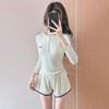 Maiô Cortado Feminino com Bojo 2025 Novo Conservador Efeito Emagrecedor Cobertura da Barriga Blusa de Manga Longa Proteção Solar Esportivo Boxer Fonte Termal