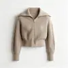 26 Chaqueta de Punto Acanalado con Cuello de Cremallera Ajuste Estándar Otoño/Invierno para Mujer, Suéter Casual de Mezcla de Lana