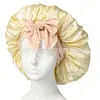 Gorro de Dormir Satinado Transfronterizo Gorro de Dormir Imitación Seda Sombrero Ancho de Satén Gorro de Dormir con Lazo para Cabello Rizado de Mujer
