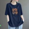 Camiseta Feminina Plus Size Verão Novo Design Algodão Puro Gola Redonda Slim Manga Curta Top Estilo Solto Cobrindo a Barriga Verão