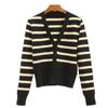 Suéter de Punto de Alta Calidad 2026 Primavera y Otoño para Mujer, Top Corto, Corte Ajustado, Ropa Exterior, Chaqueta Cardigan de Suéter Rayado con Cuello en V