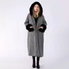 Robe com Capuz e Capa Estola Forrada com Fleece, Capa Elegante de Alta Qualidade, Cardigã de Tricô de Pelo de Coelho Rex, Imitação de Visom