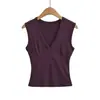 2649-26 Otoño estilo coreano ajustado sin mangas de cuello V color macarrón camiseta sin mangas