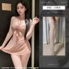 Lingerie Sexy para Mulheres, Roupas Estilo Abstinência, Camisola Transparente Rosa Sedutora com Amarração no Pescoço, Conjunto de Pijama Uniforme Qqny