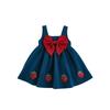 Falda de Princesa Wurib para Niña con Color de Contraste, Lazo Grande Tridimensional, Falda con Tirantes Bordada de Fresas Lindas para Otoño