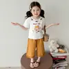 Conjunto Infantil de Renda com Gola Desenho Verão 2026 Novo Estiloso Moda Casual Infantil Roupa de Verão Conjunto de Duas Peças
