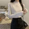 Suéter de Tricô de Cor Sólida de Alta Qualidade com Manga Longa para Mulheres Inverno 2025 Gola Alta Simples Versátil Fashionável Retrô Top