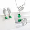 Venta Caliente Transfronteriza Creativo Hoja Incrustada Esmeralda Simulada Collar Anillo Pendientes de Borla con Temperamento Conjunto de Joyería Europeo y Americano