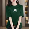 Camiseta de Manga Corta de Algodón Puro de Alta Gama para Mujer, Nuevo Estilo de Verano, Holgada, Talla Grande, Top Casual Adelgazante, Camiseta Estampada de Moda