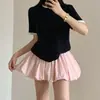 Falda de pétalos azul esponjosa para mujer, estilo de verano fino, simple y versátil, minifalda anti-exposición, falda corta plisada línea A para petite