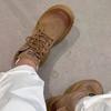 Jin Bukang Big Head Ankle Boots Feminino Marrom Retro Outono e Inverno Casal Sola Grossa Botas Martin Elevadas Estilo Britânico Cáqui Alto