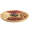 Bandeja de té redonda de bambú y madera lista para usar con compartimentos para mojar y preparar platillos, Bandeja redonda para frutas, Bandeja de madera para almacenar frutas secas