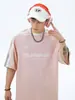 Camiseta Informal de Manga Corta con Estampado de Letras y Parches Estilo Americano para Hombre, Verano, Algodón Puro, Holgada, Manga Media, Camiseta de Pareja