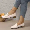 Mocasines de mujer de talla grande con hebilla metálica de perlas, zapatos poco profundos de punta fina, tacón grueso, adecuados para ir al trabajo