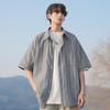 Camisa de Manga Corta a Rayas Verticales para Hombre Verano de Alta Gama Manga Media Camisa Abrigo Talla Grande Sobredimensionada Top Holgado