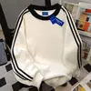 Moletom Crewneck Tricolor Estilo Retrô Americano 100% Algodão Puro para Mulheres, Novo Estilo Outono e Inverno, Caimento Solto, Versátil, Sem Capuz