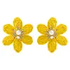 Brincos de grama de ráfia estilo novo de férias de verão cor dopamina brincos de flor tridimensional brincos de cruzamento europeus e americanos para mulheres