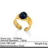 Anillo Abierto de Acero de Titanio Imitación Ágata Negra Retro Chapado en Oro de 18K, Resistente al Color, Sensación de Alta Gama, Joyería de Acero Inoxidable para Manos al por Mayor