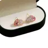 Pendientes de Corazón Completamente Diamantados de Moda con Aguja de Plata S925 para Mujer Europeos y Americanos Pequeños de Gama Alta Elegantes Dulces