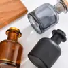 Botella Redonda de Aromaterapia para Dormitorio y Sala de Estar, Botella de Vidrio Vacía, Botella de Fragancia de Ratán sin Fuego 100ml, Panza Grande Negro Mate